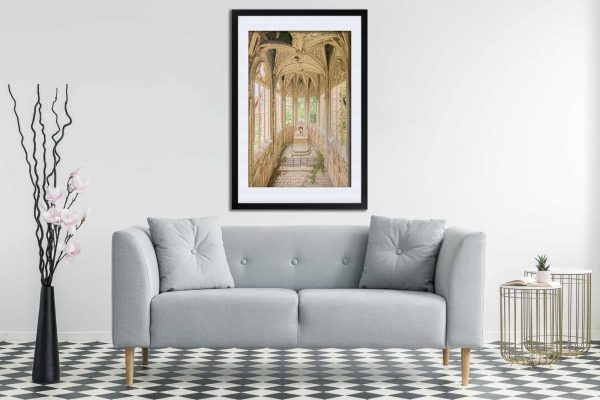 Angels and Violins Abandoned Church Framed Fine Art Print By Obsidian Urbex Photography Above Sofa