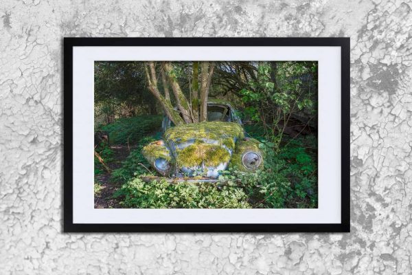 Just Another Bug In The Forest Abandoned VW Beetle Car Framed Fine Art Print By Obsidian Urbex Photography Frame Detail Photo
