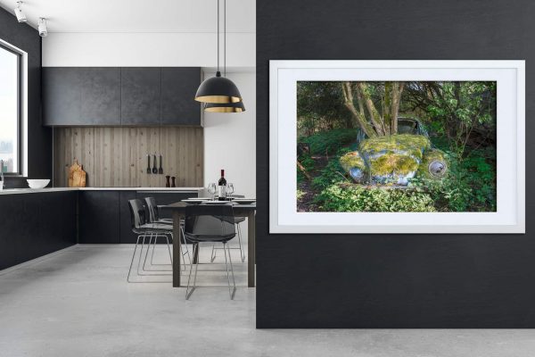 Just Another Bug In The Forest Abandoned VW Beetle Car Framed Fine Art Print By Obsidian Urbex Photography In Kitchen