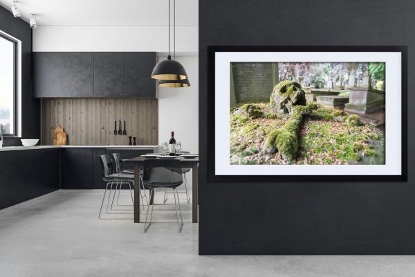 The Silent Scream Skull Gravestone Framed Fine Art Print By Obsidian Urbex Photography In Kitchen